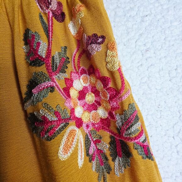 Mustard Yellow Wide Boho SzM, Runs Sm! Pls See Pics Embroidered 3D allover pants - Picture 14 of 16